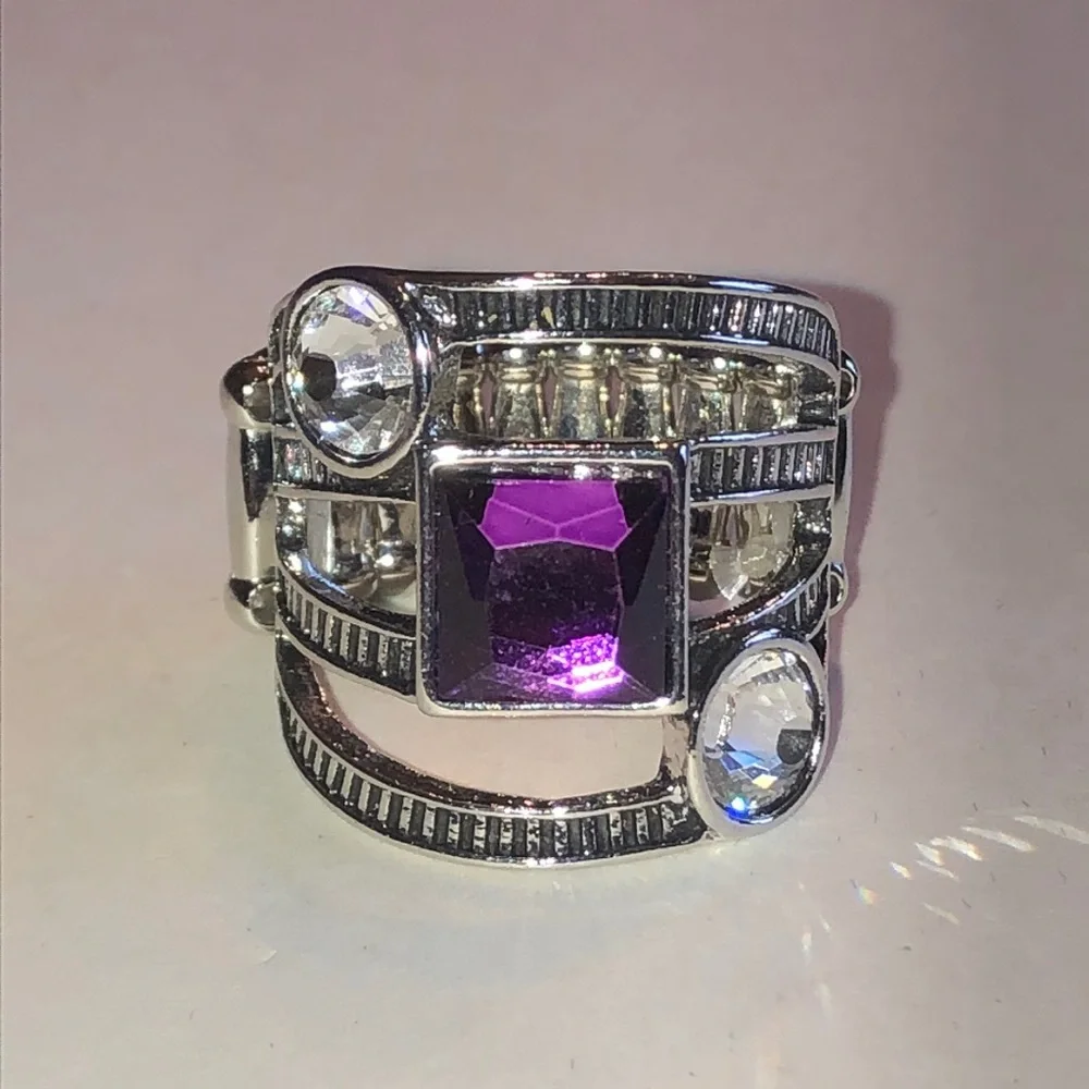 Silver Tone Purple Stone Statement Ring